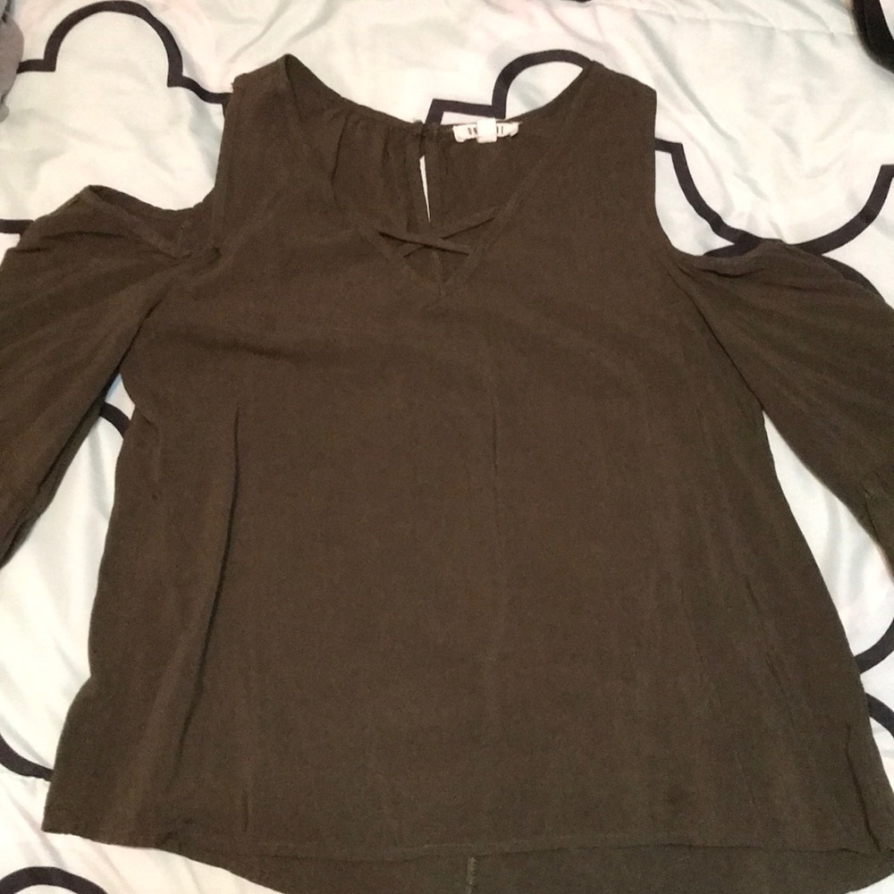 Olive Green dressy cold shoulder top